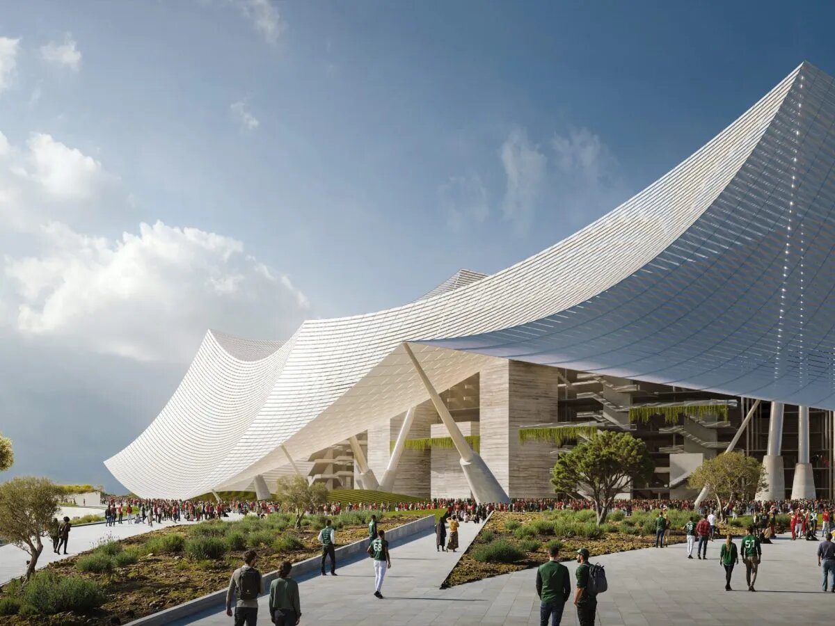 Grand Stade Hassan II architectural design as Morocco's national branding infrastructure